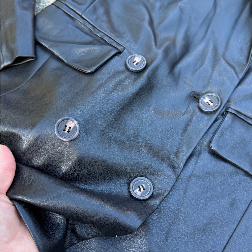 7 For All Mankind dark chocolate brown/ black vegan Leather Jacket - Picture 5 of 11